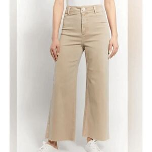 OAT New York Wide Leg High Rise Tan Raw Hem Jeans Stretch Size 27